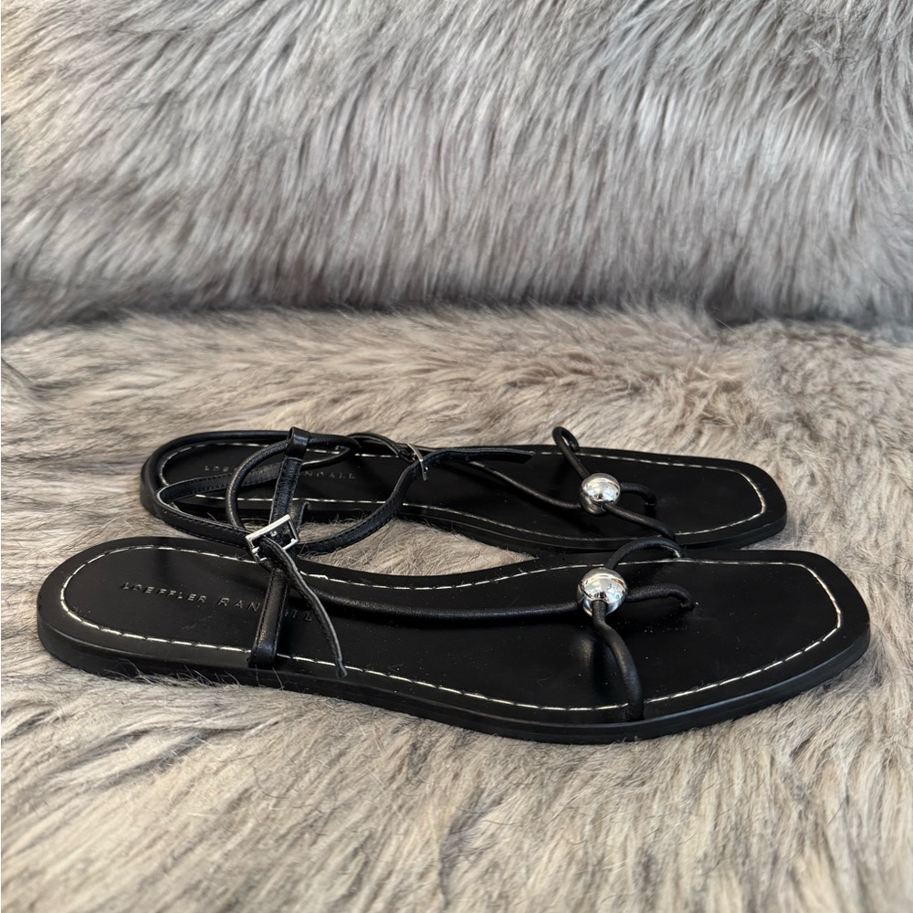 Loeffler Randall Black Leather Beaded Strap Sandals